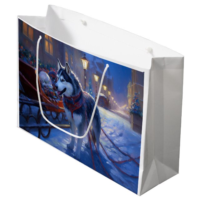 Siberian Husky Christmas Festive Season Large Gift Bag (Front Angled)