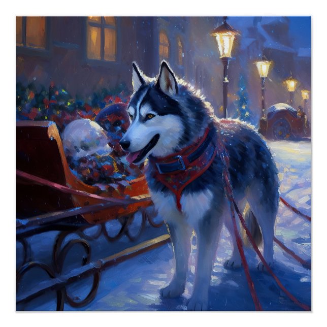Siberian Husky Christmas Festive Season Poster (Front)