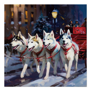 Siberian Husky Christmas Festive Season  Poster
