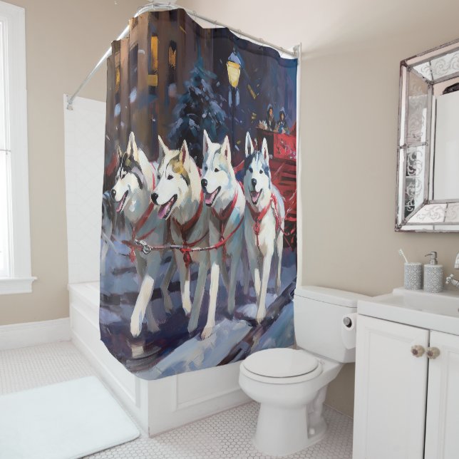 Siberian Husky Christmas Festive Season  Shower Curtain (In Situ)
