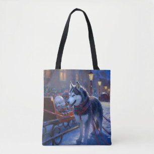 Siberian Husky Christmas Festive Season Tote Bag