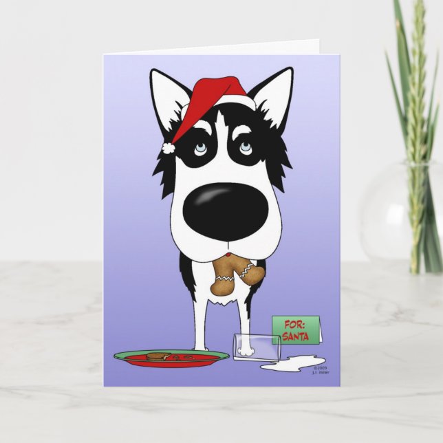 Siberian Husky Christmas Holiday Card (Front)