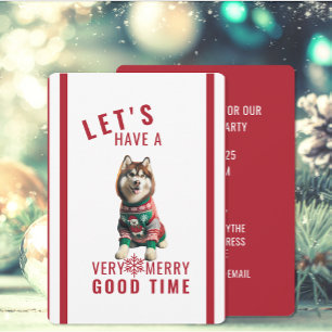 Siberian Husky Christmas Holiday Invitation
