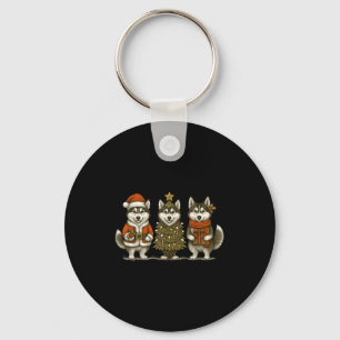 Siberian Husky Christmas Lights Dog Lover Xmas Paj Key Ring