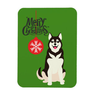 Siberian Husky Christmas Magnet