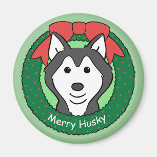 Siberian Husky Christmas Magnet