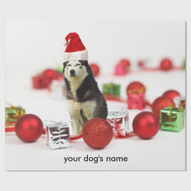 Siberian Husky Christmas Ornament wrapping paper (Flat)