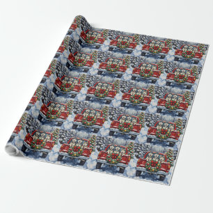 Siberian Husky Christmas Red Truck Holiday Wrapping Paper