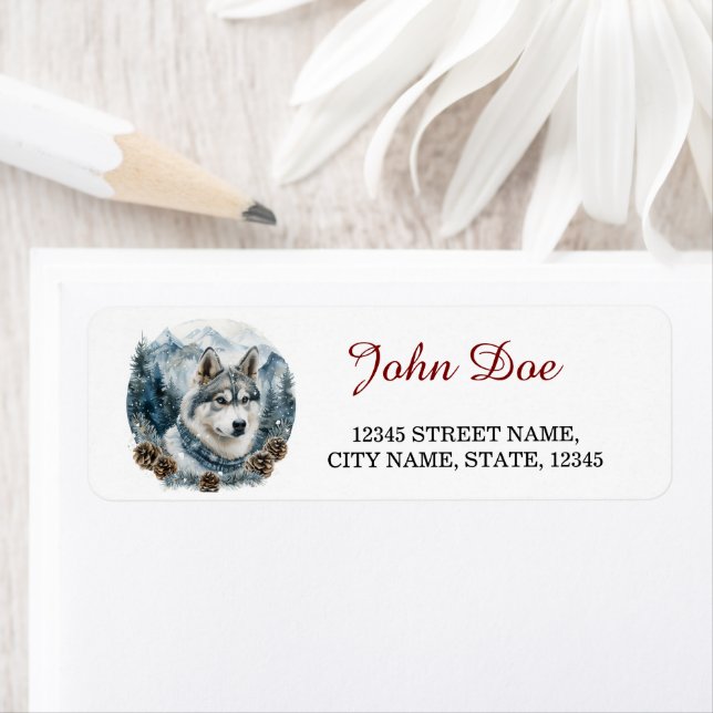 Siberian Husky Christmas Return Address Label (Insitu)