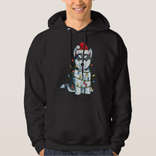 Siberian Husky Christmas  Santa Hat Xmas Lights Bo Hoodie
