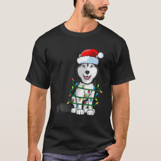 Siberian Husky Christmas Santa Hat Xmas Lights Dog T-Shirt