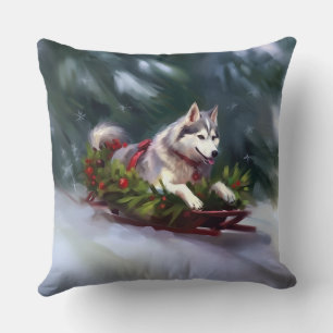 Siberian Husky Christmas snow winter Cushion