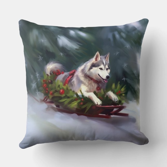 Siberian Husky Christmas snow winter Cushion (Back)