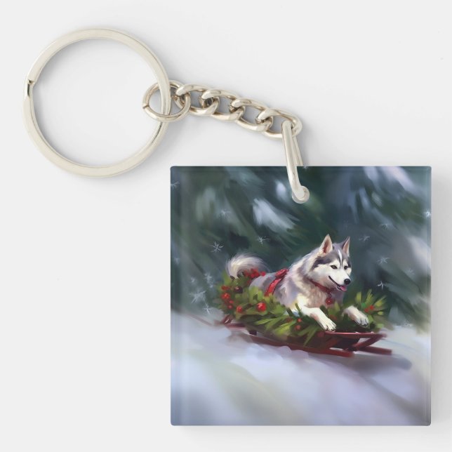 Siberian Husky Christmas snow winter Key Ring (Front)