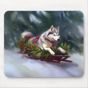Siberian Husky Christmas snow winter Mouse Pad