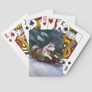 Siberian Husky Christmas snow winter Playing Cards