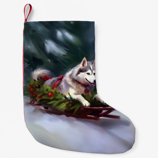 Siberian Husky Christmas snow winter Small Christmas Stocking (Front)
