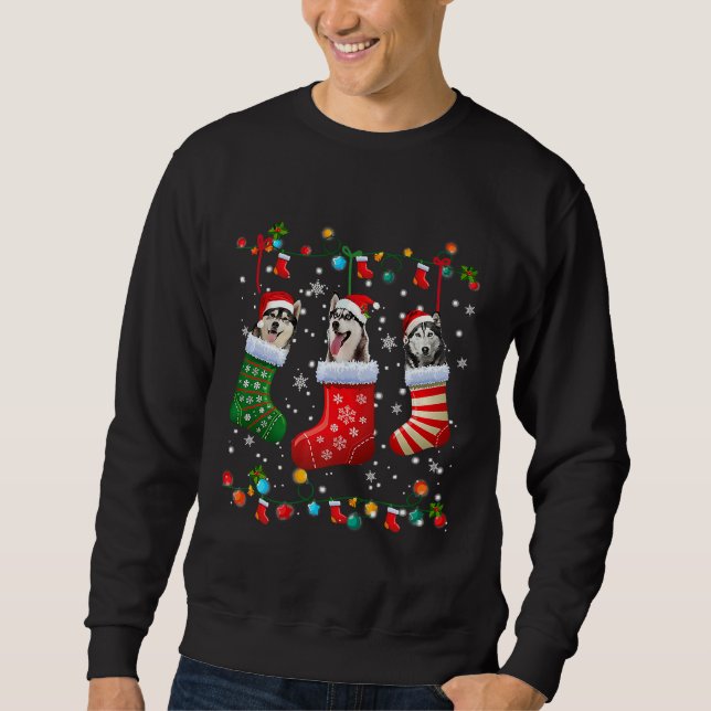 Siberian Husky Christmas Socks Funny Sweatshirt (Front)
