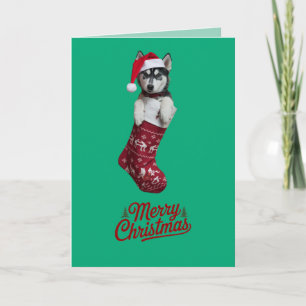 Siberian Husky Christmas Stocking Card