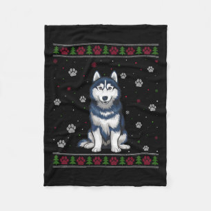 Siberian Husky Christmas Sweater Xmas Pet Animal D Fleece Blanket