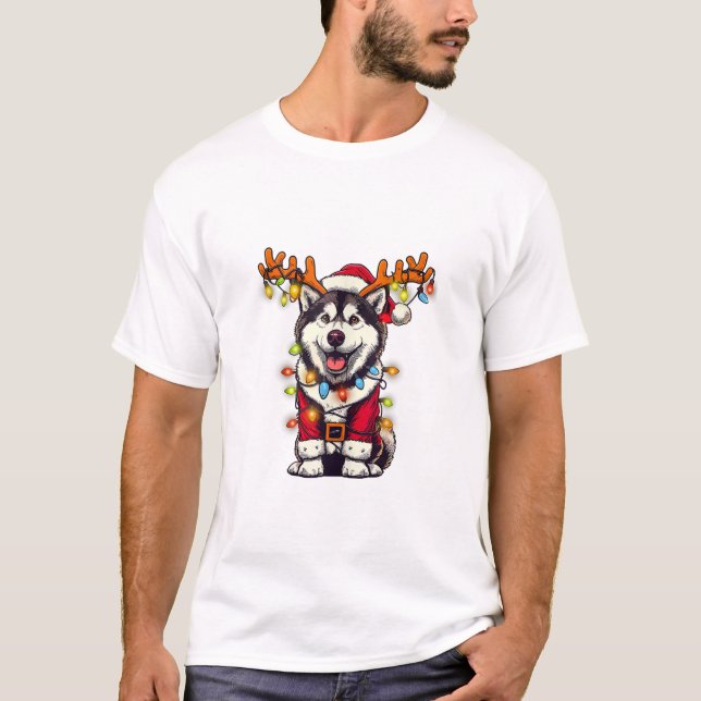 Siberian Husky Christmas T-Shirt (Front)
