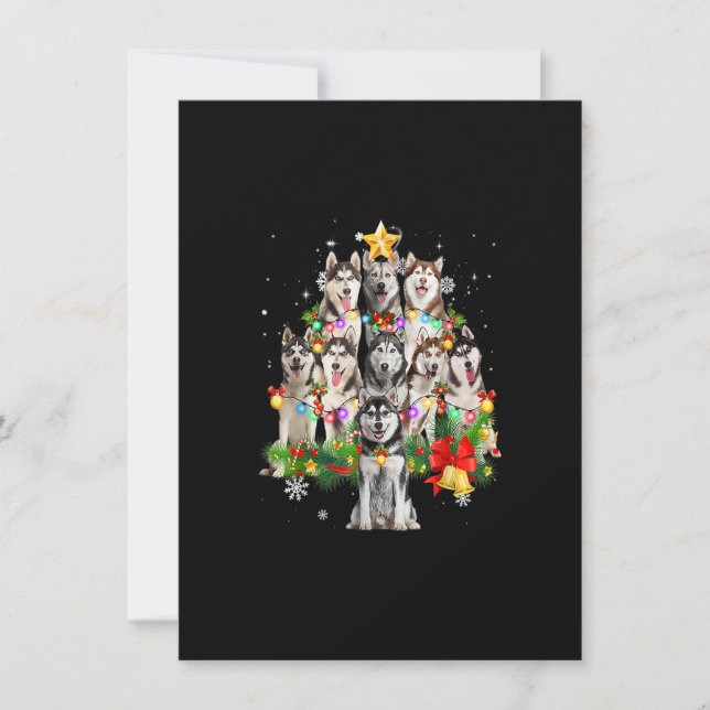 Siberian Husky Christmas Tree Dog Lights Pyjamas X Invitation (Front)