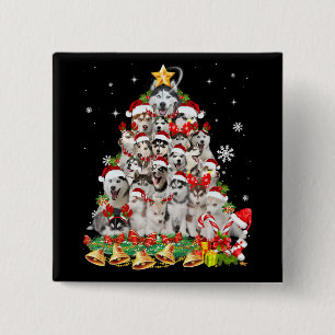 Siberian husky christmas tree lights   dog xmas 15 cm square badge