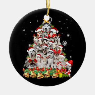 Siberian husky christmas tree lights   dog xmas ceramic ornament