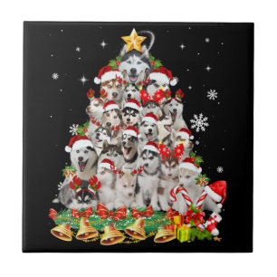 Siberian husky christmas tree lights dog xmas ceramic tile