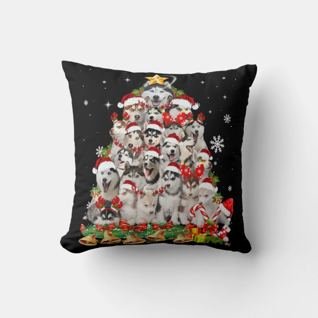 Siberian husky christmas tree lights | dog xmas cushion (Front)