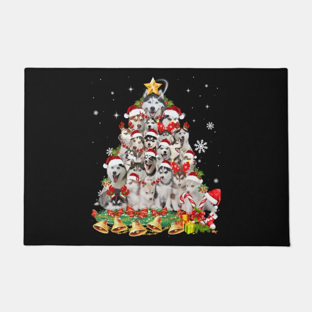 Siberian husky christmas tree lights | dog xmas doormat (Front)