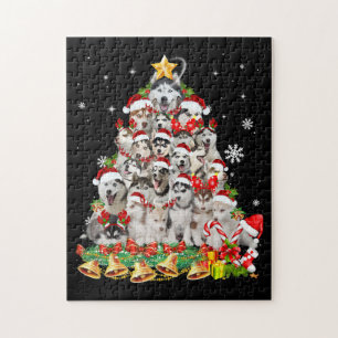 Siberian husky christmas tree lights   dog xmas jigsaw puzzle