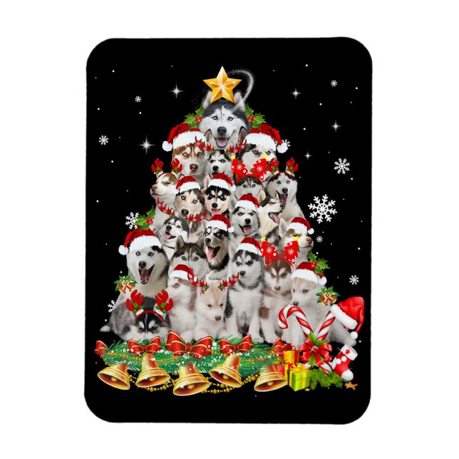 Siberian husky christmas tree lights | dog xmas magnet (Vertical)