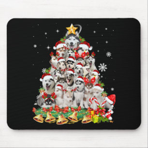 Siberian husky christmas tree lights   dog xmas mouse pad