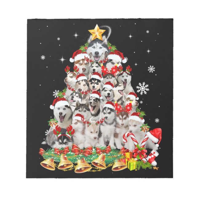 Siberian husky christmas tree lights | dog xmas notepad (Front)