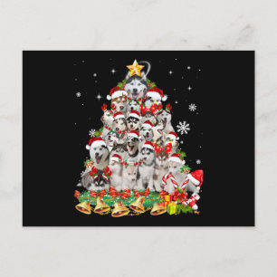 Siberian husky christmas tree lights   dog xmas postcard