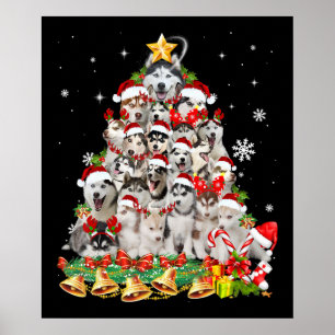 Siberian husky christmas tree lights   dog xmas poster