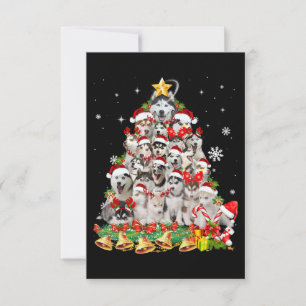 Siberian husky christmas tree lights   dog xmas RSVP card