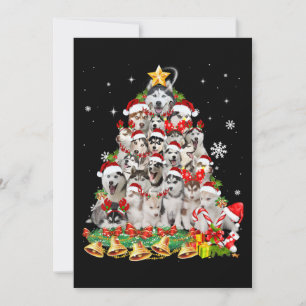 Siberian husky christmas tree lights   dog xmas thank you card