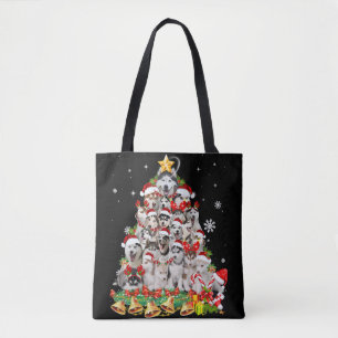 Siberian husky christmas tree lights dog xmas tote bag