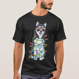 Siberian Husky Christmas Tree Lights Santa Xmas Gi T-Shirt