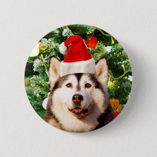 Siberian Husky Christmas Tree Ornaments Snowman 6 Cm Round Badge