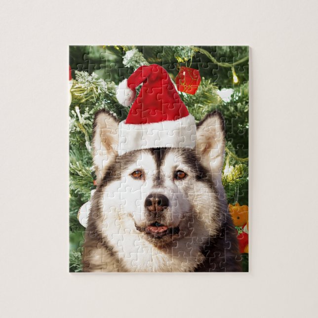 Siberian Husky Christmas Tree Ornaments Snowman Jigsaw Puzzle (Vertical)
