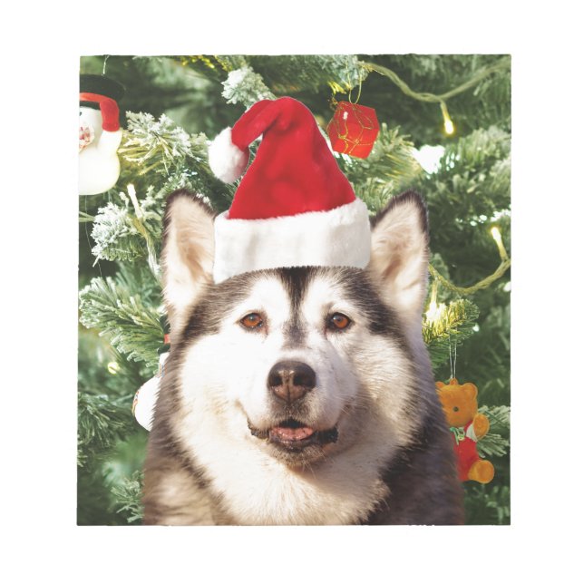 Siberian Husky Christmas Tree Ornaments Snowman Notepad (Front)