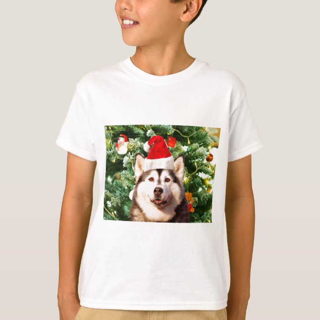Siberian Husky Christmas Tree Ornaments Snowman T-Shirt (Front)