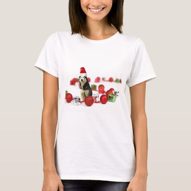 Siberian Husky Christmas with Ornament  Gift Box T-Shirt (Front)
