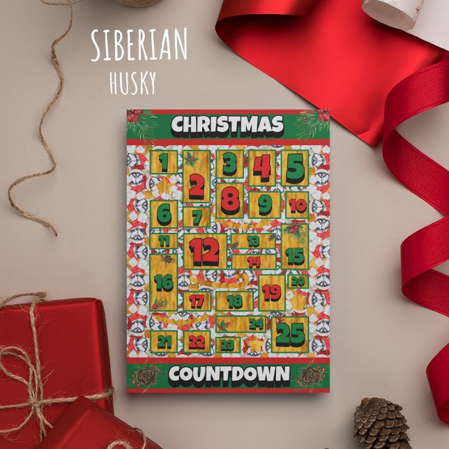 Siberian Husky Countdown Christmas Advent Calendar Holiday Card (Creator Uploaded)