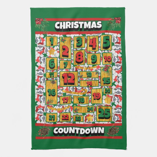 Siberian Husky Countdown Christmas Advent Calendar Tea Towel (Vertical)