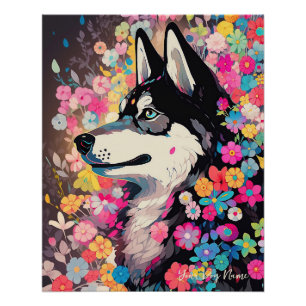 Siberian Husky Dog and Flowers  004 - Tailor jewel Poster