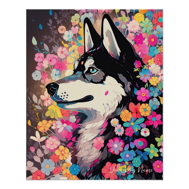 Siberian Husky Dog and Flowers  004 - Tailor jewel Poster (Front)